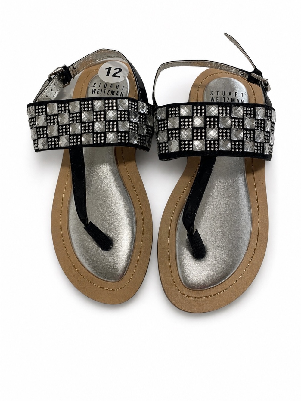 Stuart Weitzman Girls Size 12 Black Gray Gems Sandals Kids Adjustable Strap New